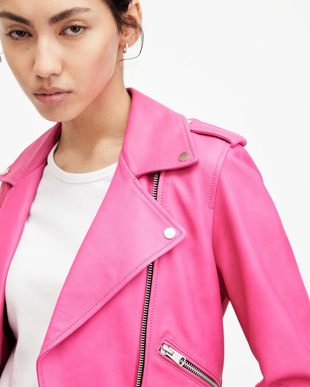 AllSaints Balfern Leather Biker Jacket in Pink Lyst Australia