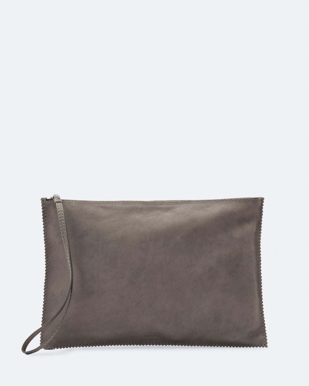 AllSaints Gray Siloh Pinked-Edge Large Leather Pouch