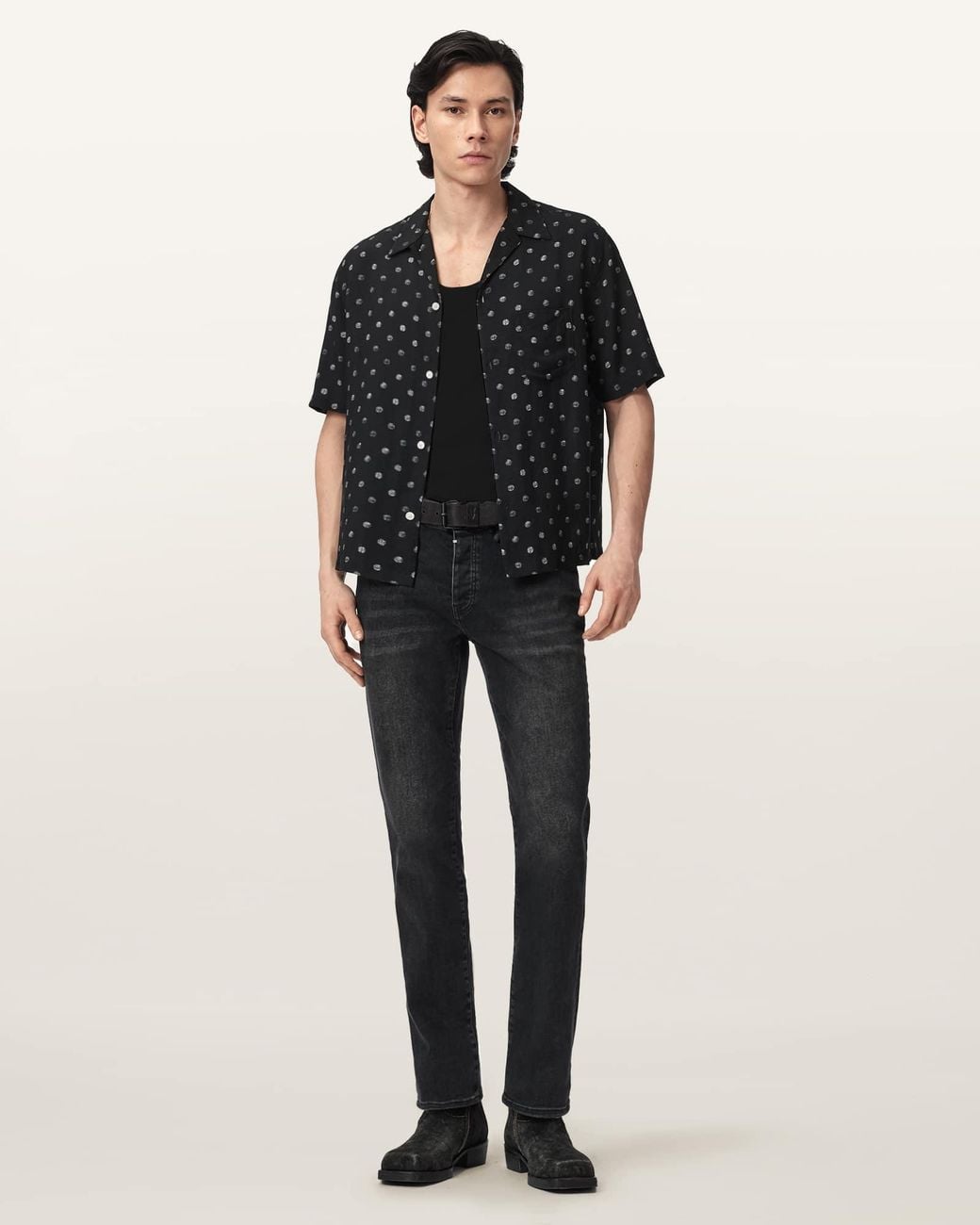 AllSaints Black Upton Short Sleeve Boxy Shirt for men
