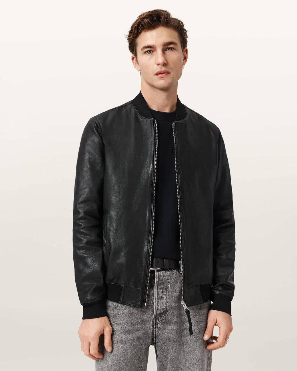 AllSaints Black Morten Leather Bomber Jacket for men