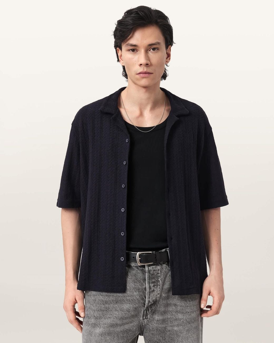 AllSaints Black Trace Oversized Textured Shirt for men