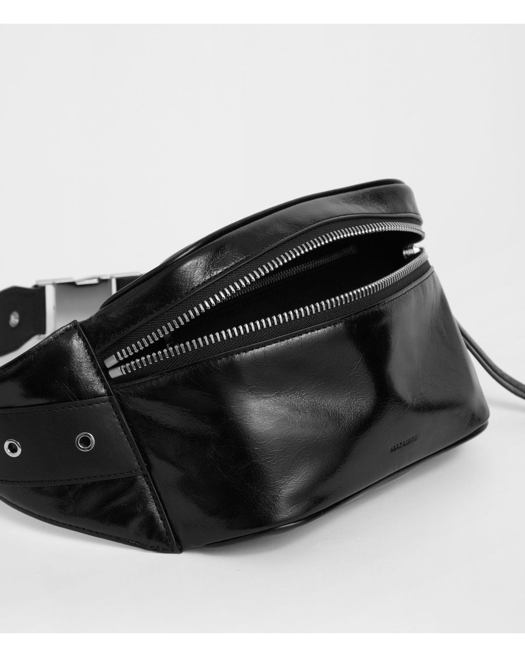 AllSaints Clip Leather Fanny Pack in Black | Lyst