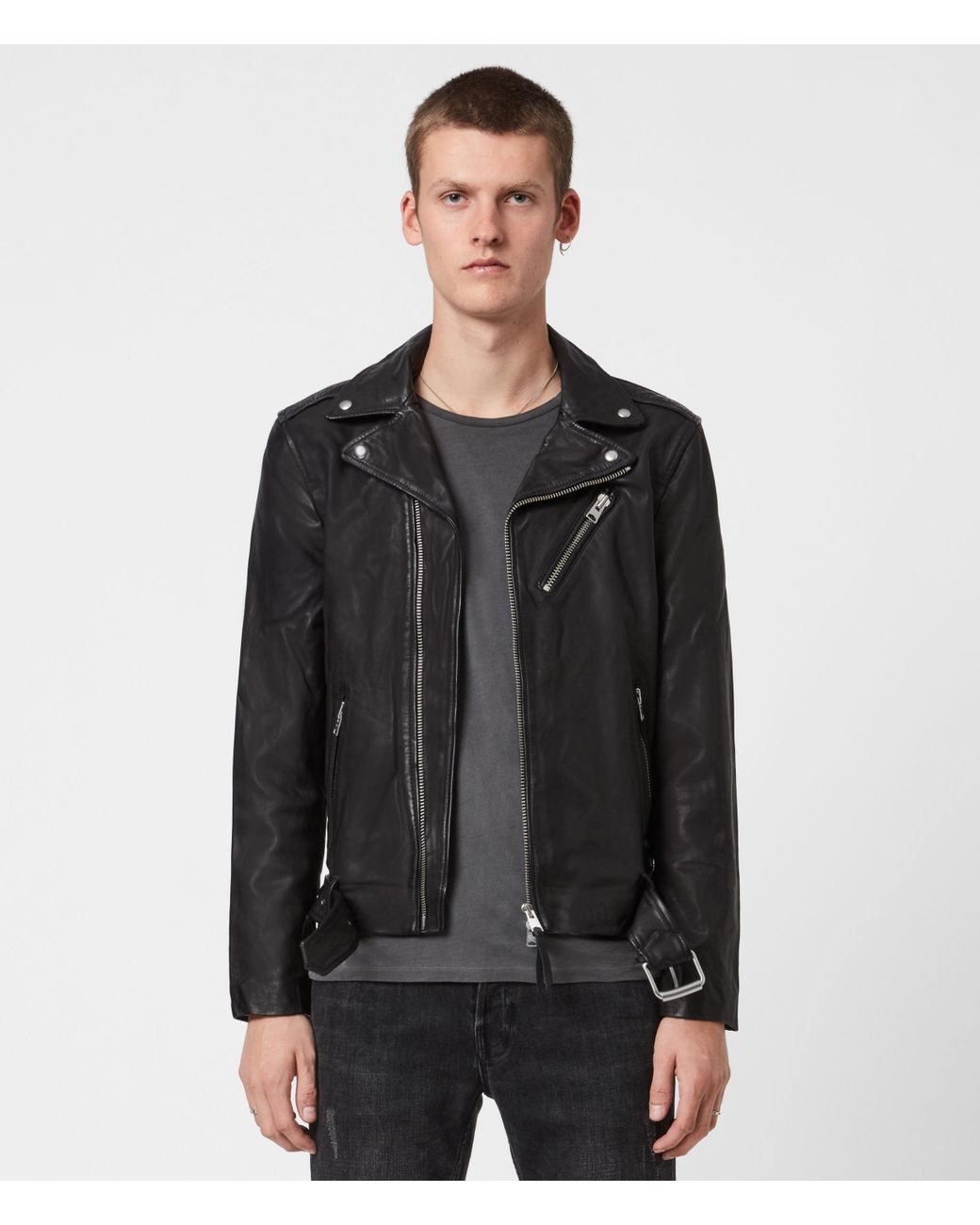 AllSaints Leather Slim Fit rigg Biker Jacket, in Black for Men | Lyst UK