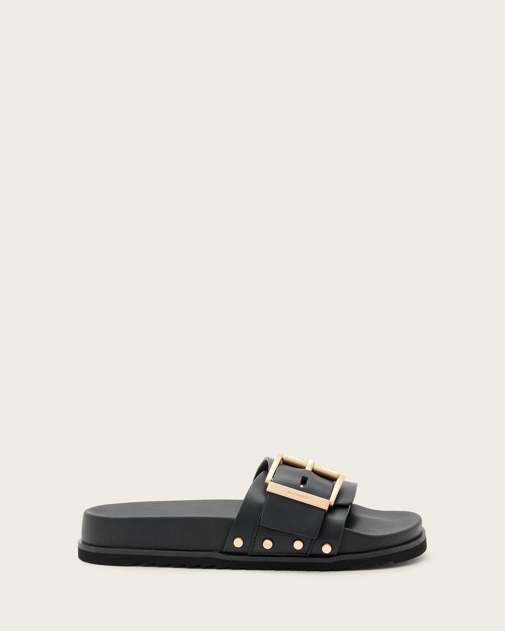 AllSaints White Ellie Studded Buckle Leather Sliders
