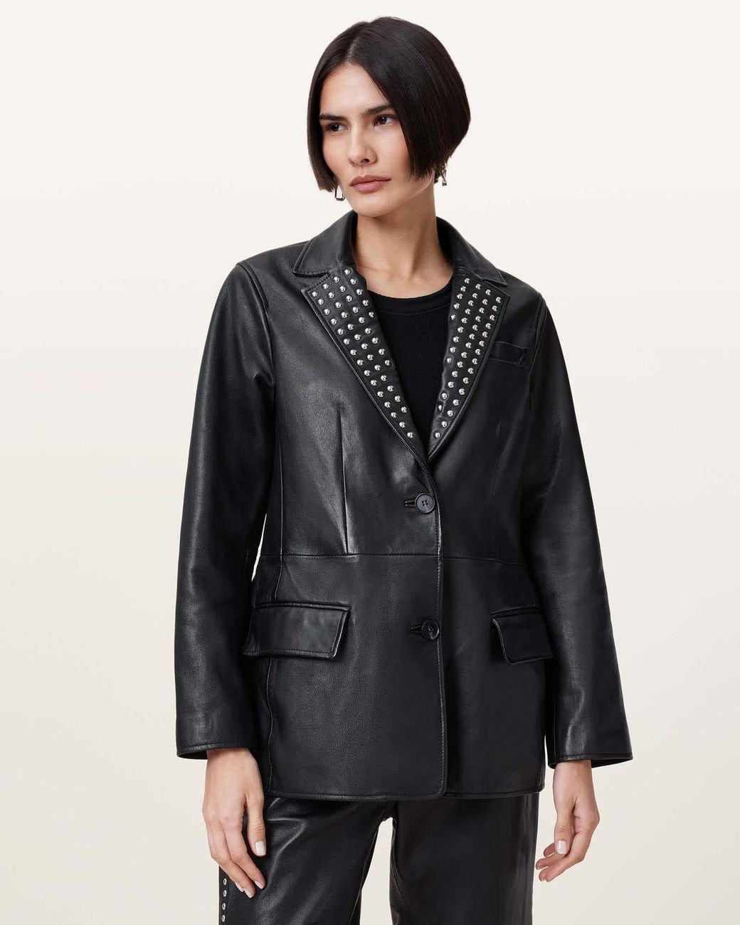 AllSaints Black Corinna Studded Blazer