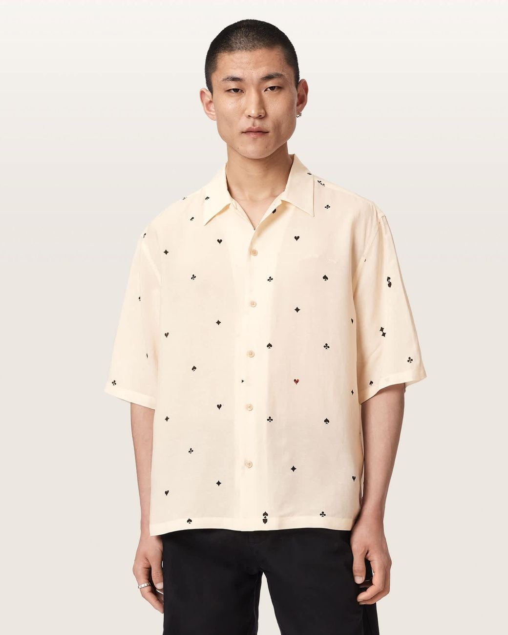 AllSaints Natural Cardsuit Oversized Linen Blend Shirt for men