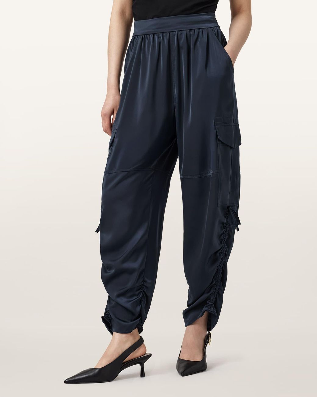 AllSaints Blue Kaye Straight Fit Drawcord Pants