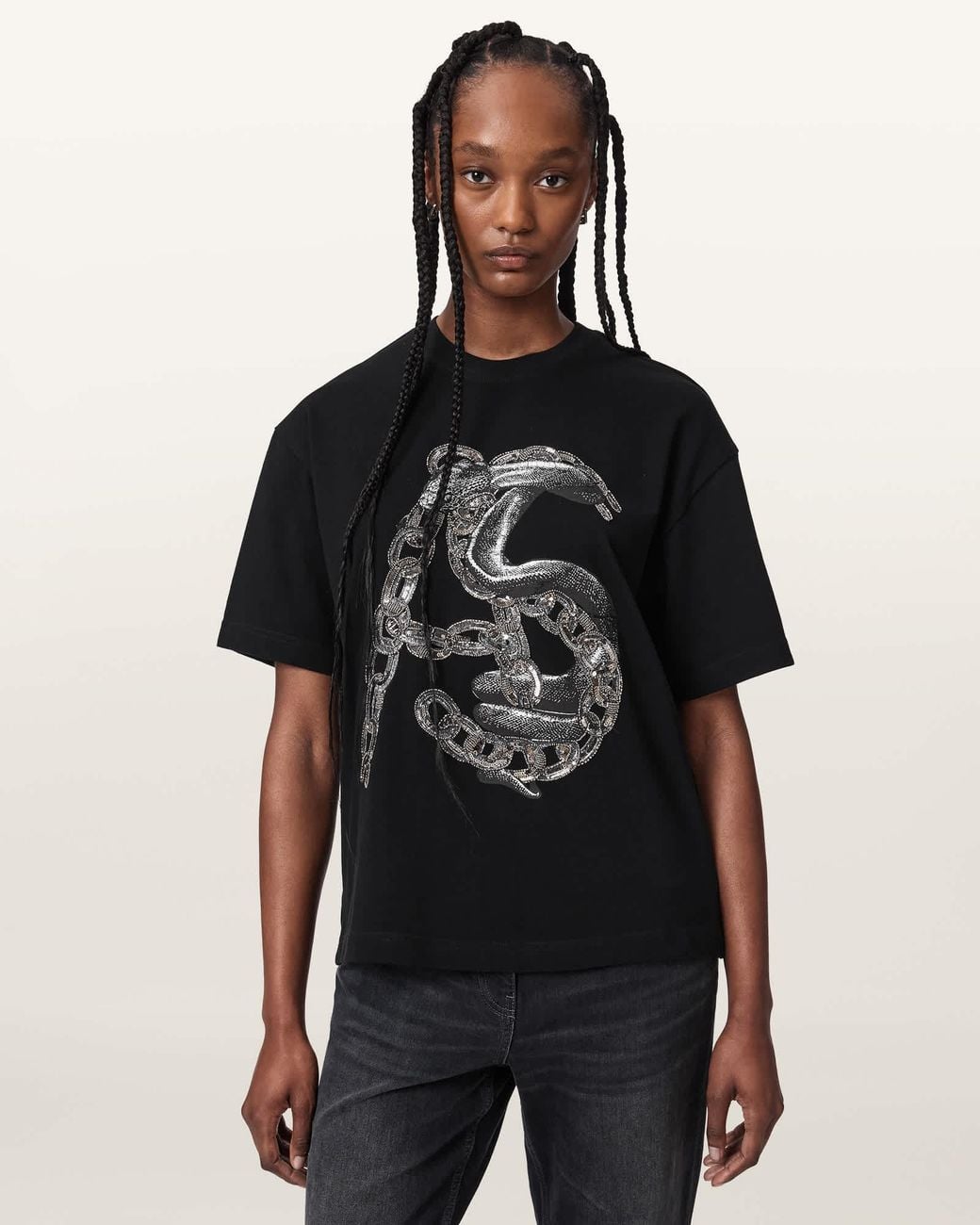 AllSaints Black Linx Etta Embellished Oversized T-Shirt