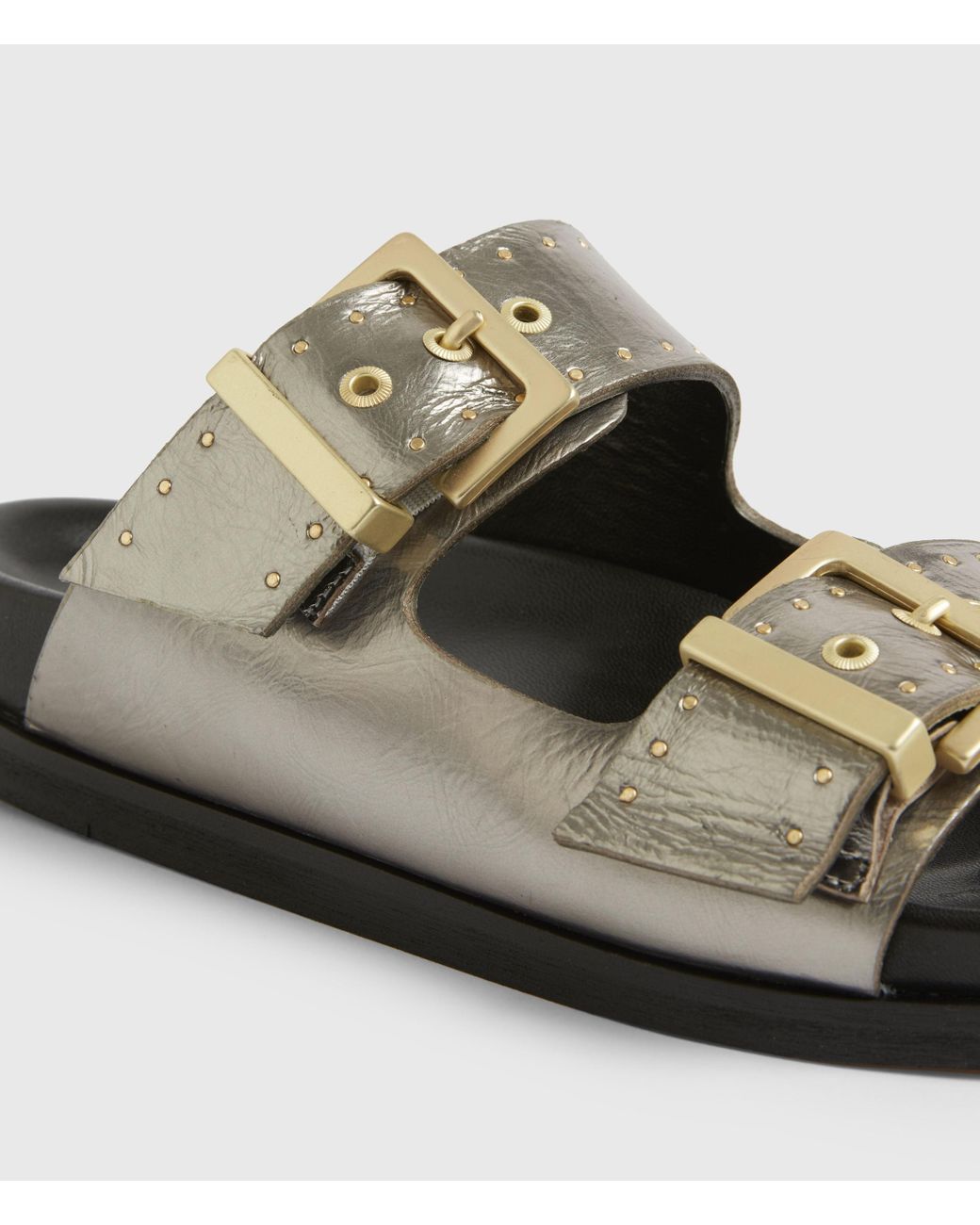 AllSaints Mae Leather Sandals in Metallic | Lyst UK