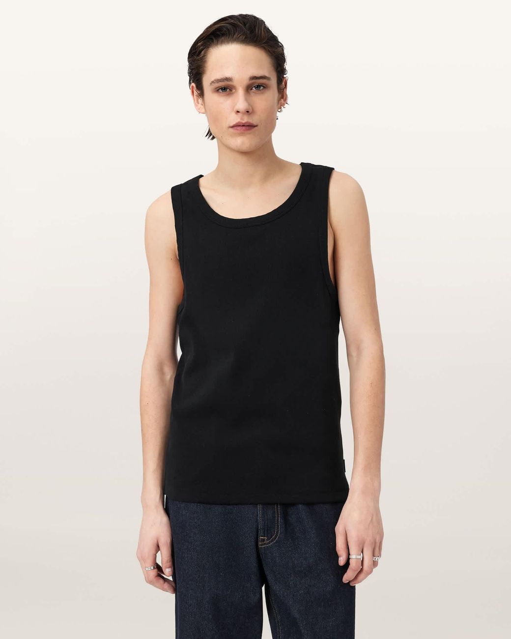 AllSaints Black Axel Ribbed Cotton Vest for men
