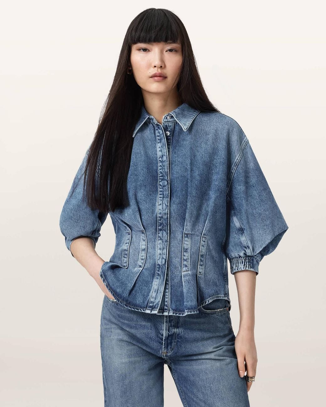 AllSaints Blue Nancy Slim Fit Denim Shirt
