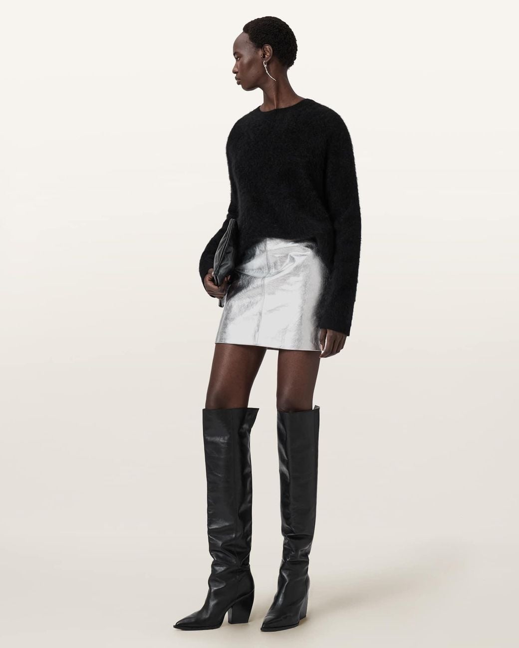 AllSaints Black Renai Leather Mini Skirt