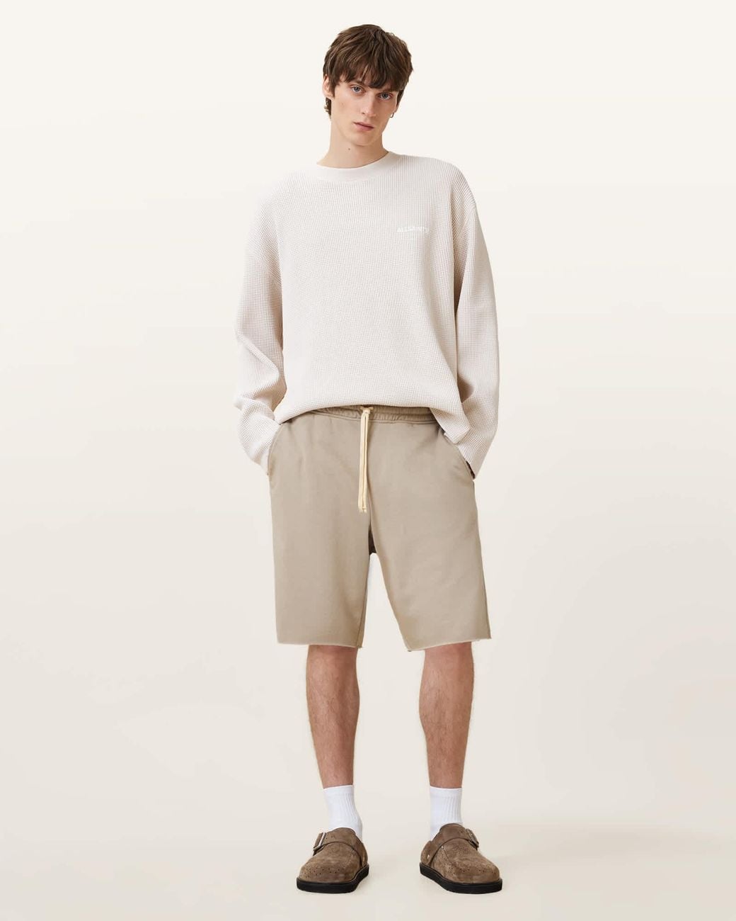 AllSaints Natural Helix Cotton Blend Sweat Shorts for men