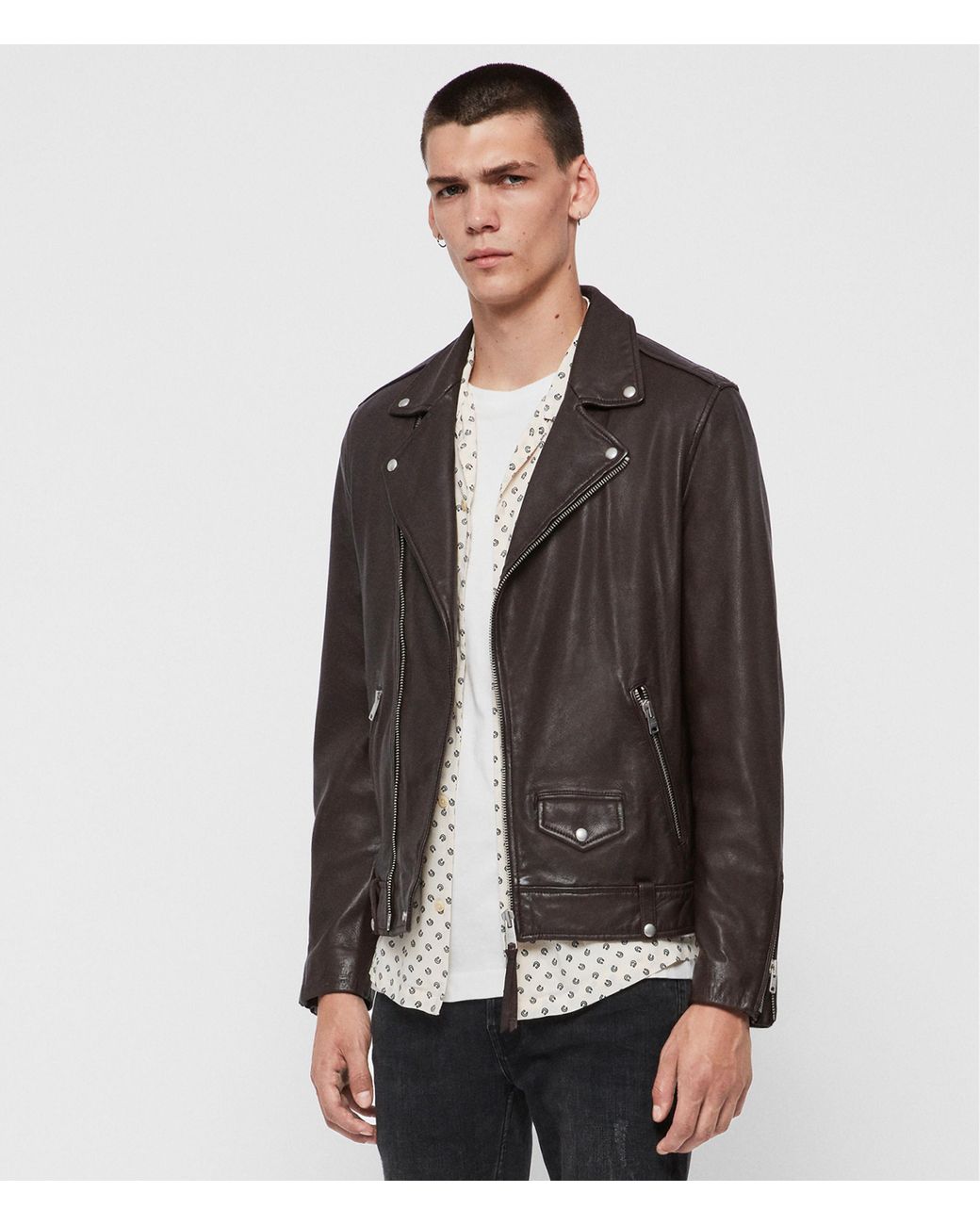 AllSaints Milo Leather Biker Jacket in Black for Men | Lyst