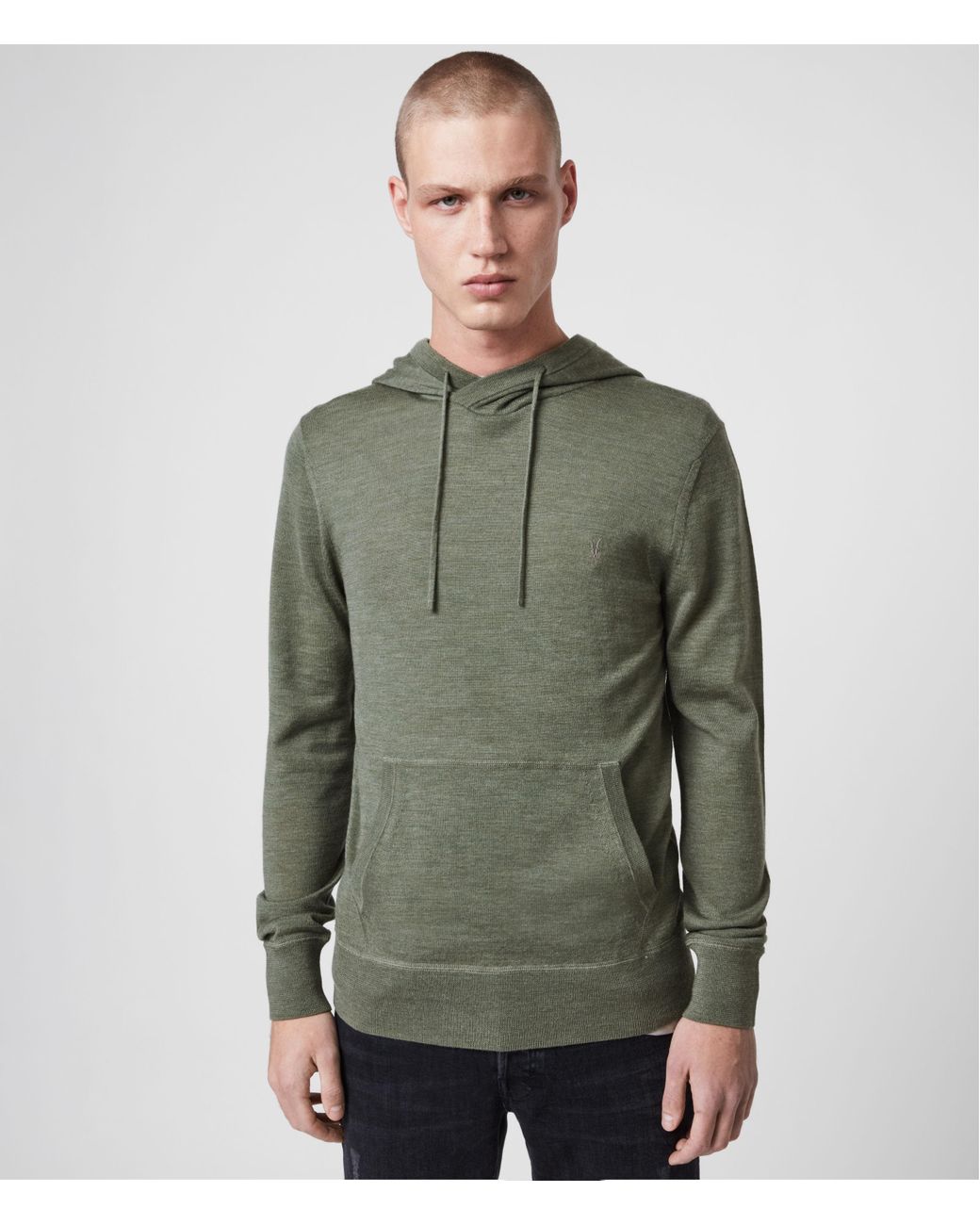 AllSaints Wool Mode Merino Hoodie in Green for Men - Lyst