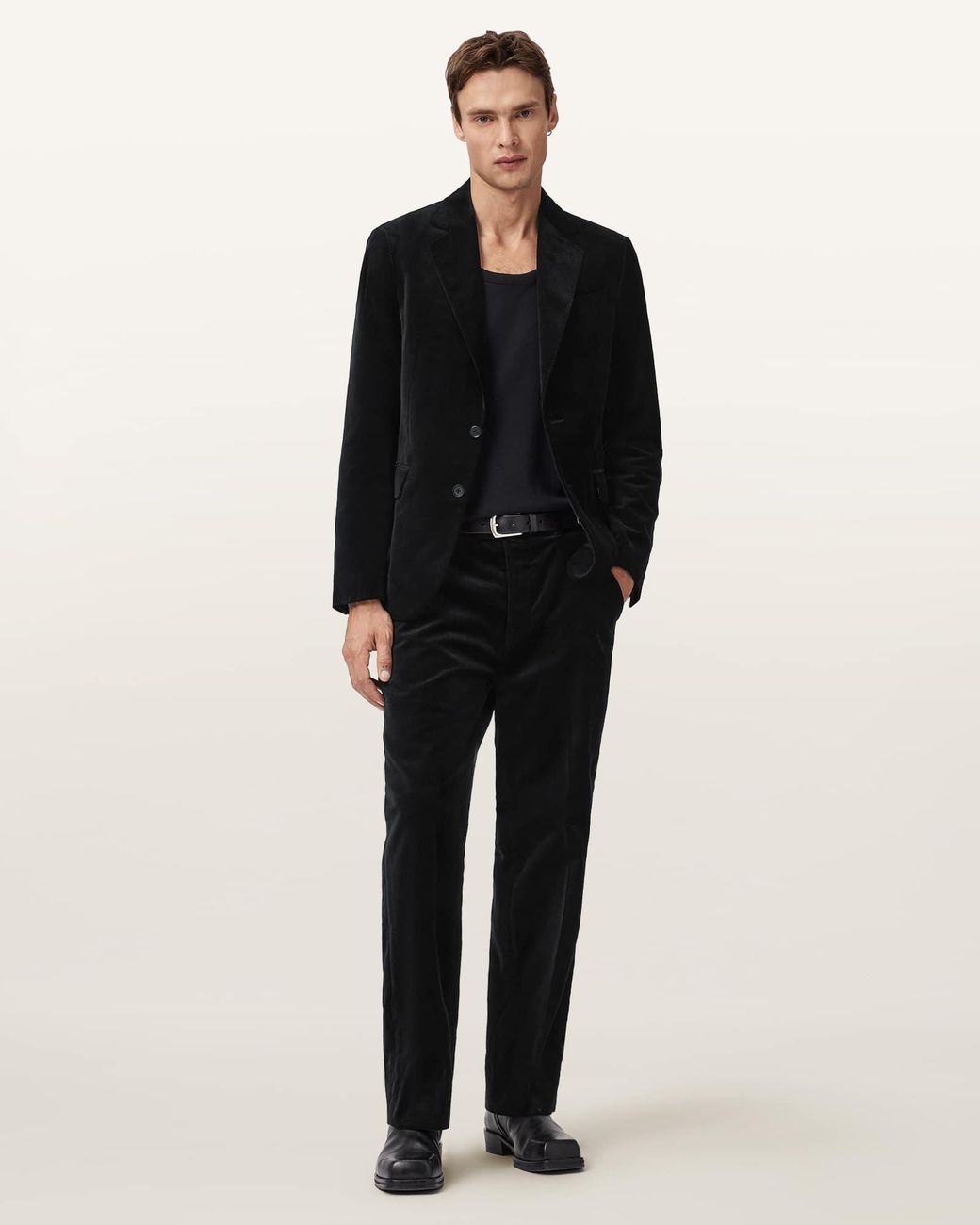 AllSaints Black Saga Lapel Blazer for men