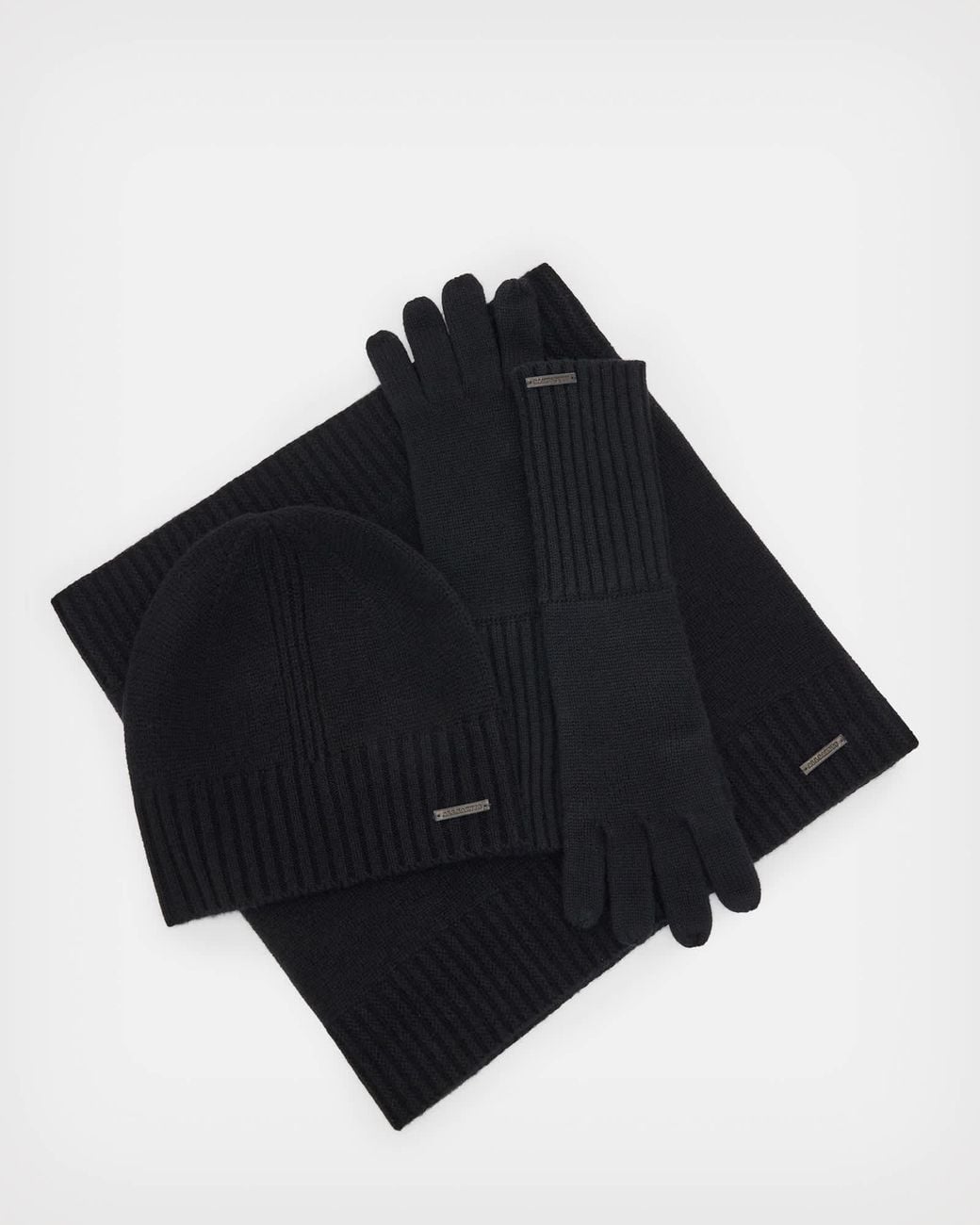 AllSaints Black Marcia Scarf, Gloves And Beanie Gift Set