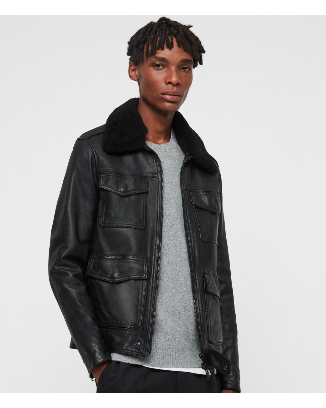 AllSaints Leather Castle Jacket in Black for Men | Lyst
