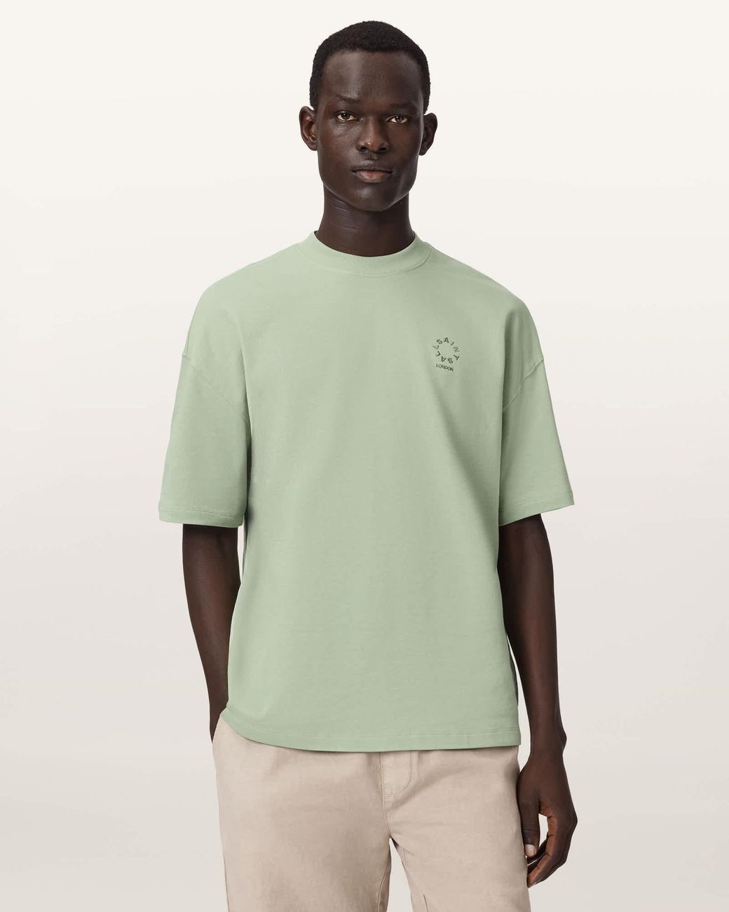 AllSaints Green Haven Embroidered Logo Oversized T-Shirt for men