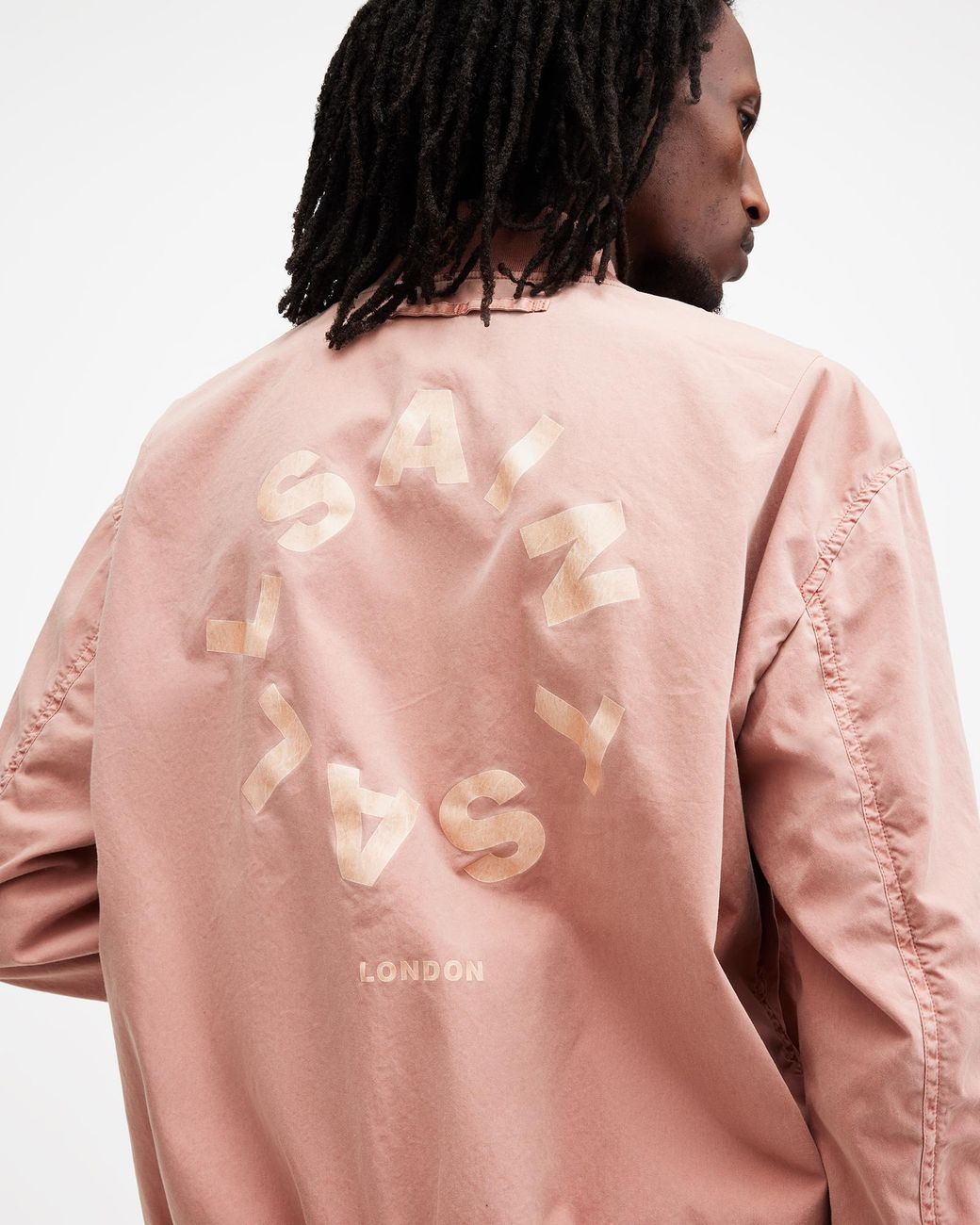 fade silk oversized bomber jacket blouson bordeaux シルク 絹 オーバーサイズ ボンバージャケット ブルゾン 深紅 ボルドー 80s 90s AllSaints Tierra Faded Oversized Bomber Jacket in Pink for Men
