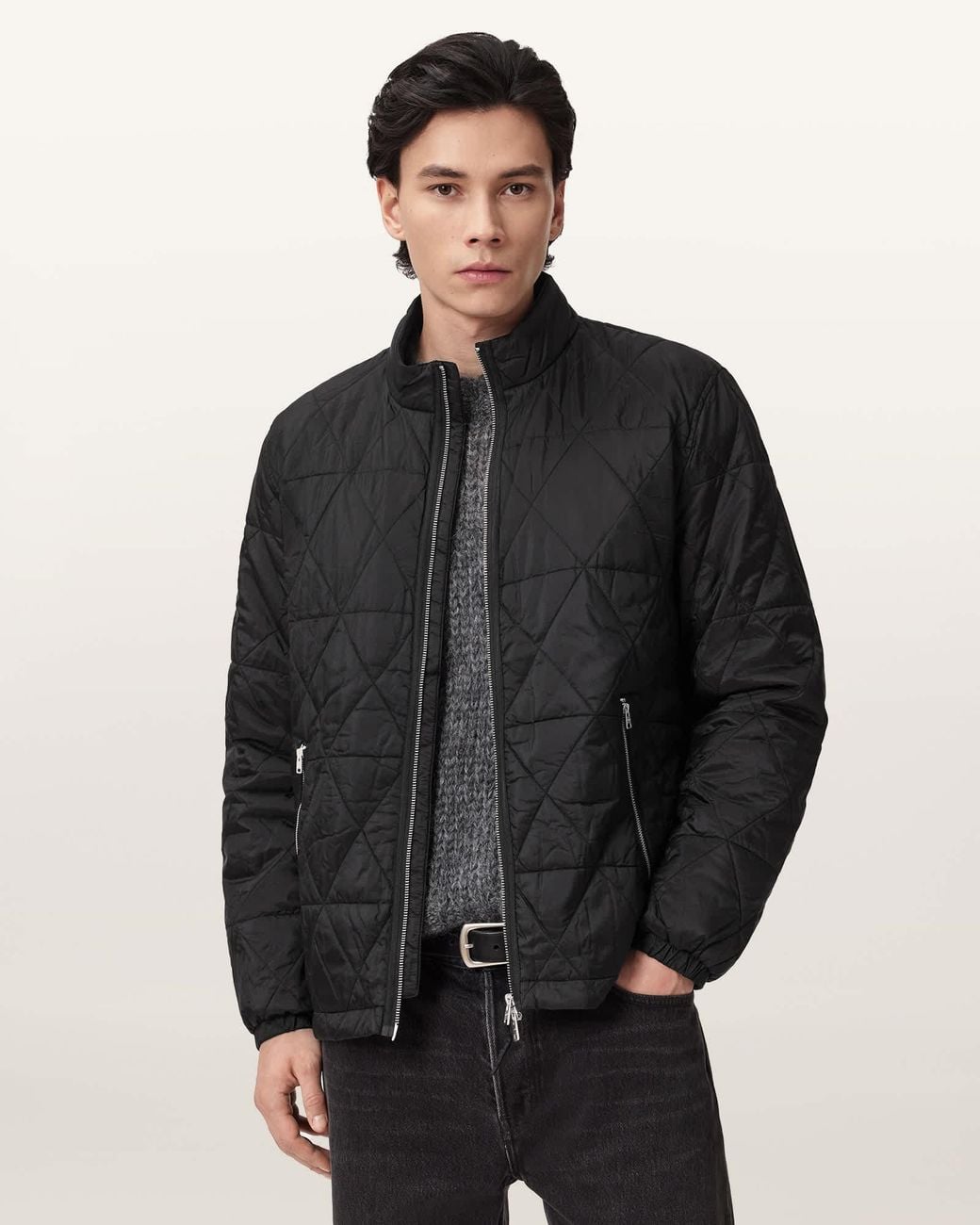 AllSaints Black Tribex Matte Quilted Jacket for men