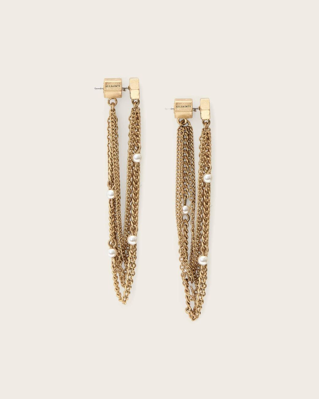 AllSaints Natural Rae Frontback Chain Earrings
