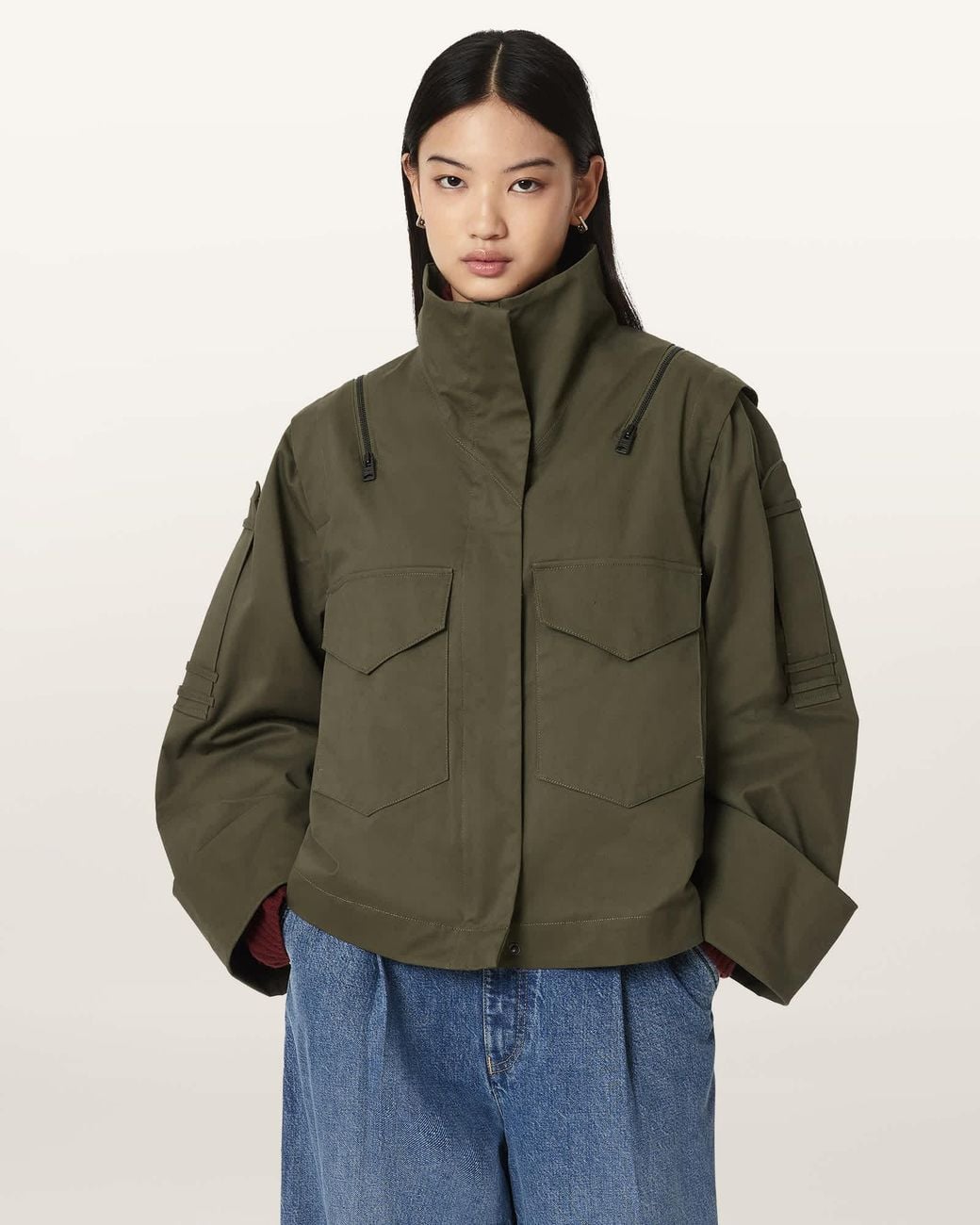 AllSaints Green Leighton Cotton Utility Jacket