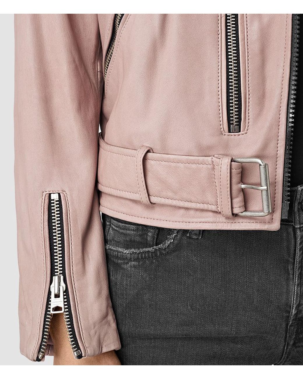 AllSaints Wyatt Leather Biker Jacket in Pink | Lyst