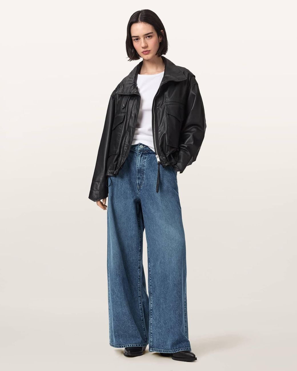 AllSaints Blue Haze Wide Leg Pleated Jeans