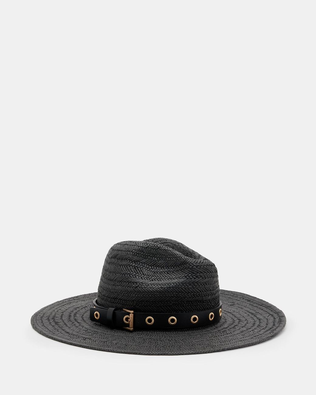 AllSaints Delilah Straw Fedora Eyelet Hat in Black | Lyst UK display picture 1