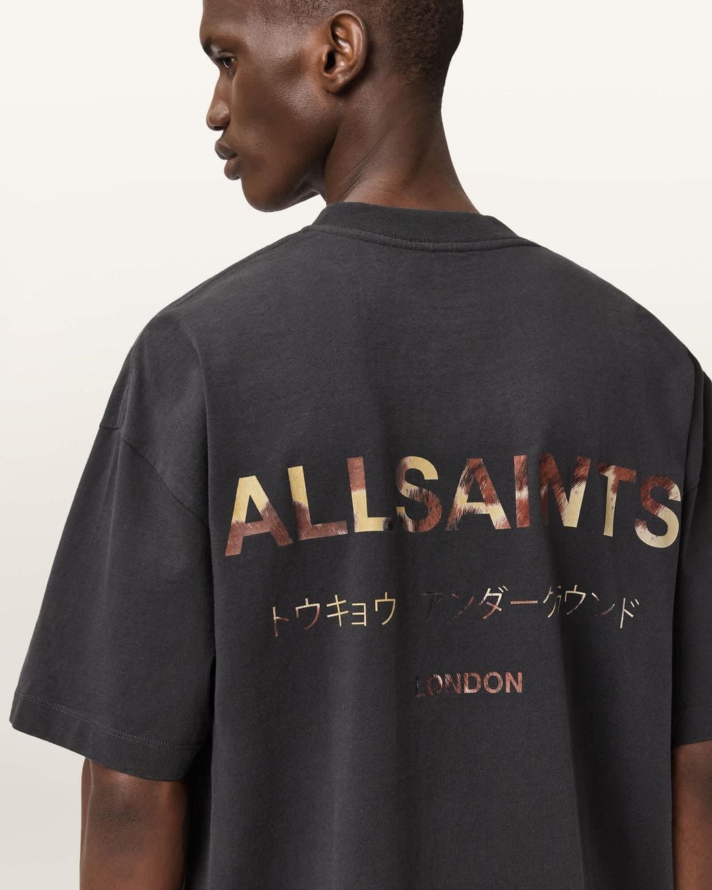 AllSaints Black Underground Oversized Crew Neck T-Shirt for men