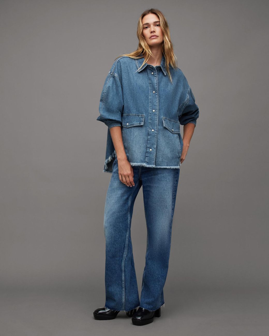 a call from fall plaid + denim shacket | blue main image 1