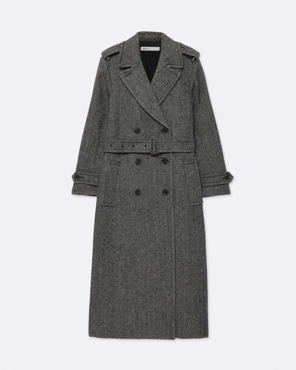 AllSaints Gray Brescia Double-Breasted Wool Trench Coat