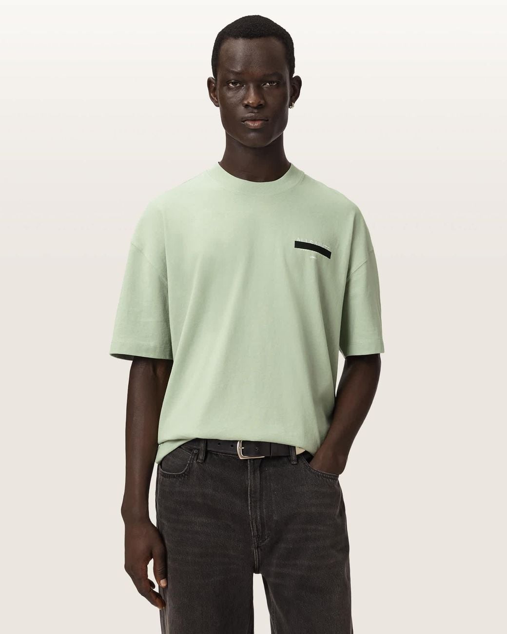 AllSaints Green Redact Oversized Embroidered Logo T-Shirt,, Eden for men