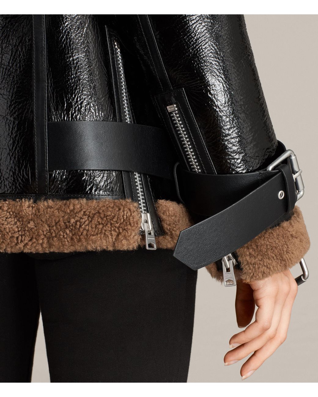 Allsaints hawley oversized clearance shearling biker jacket