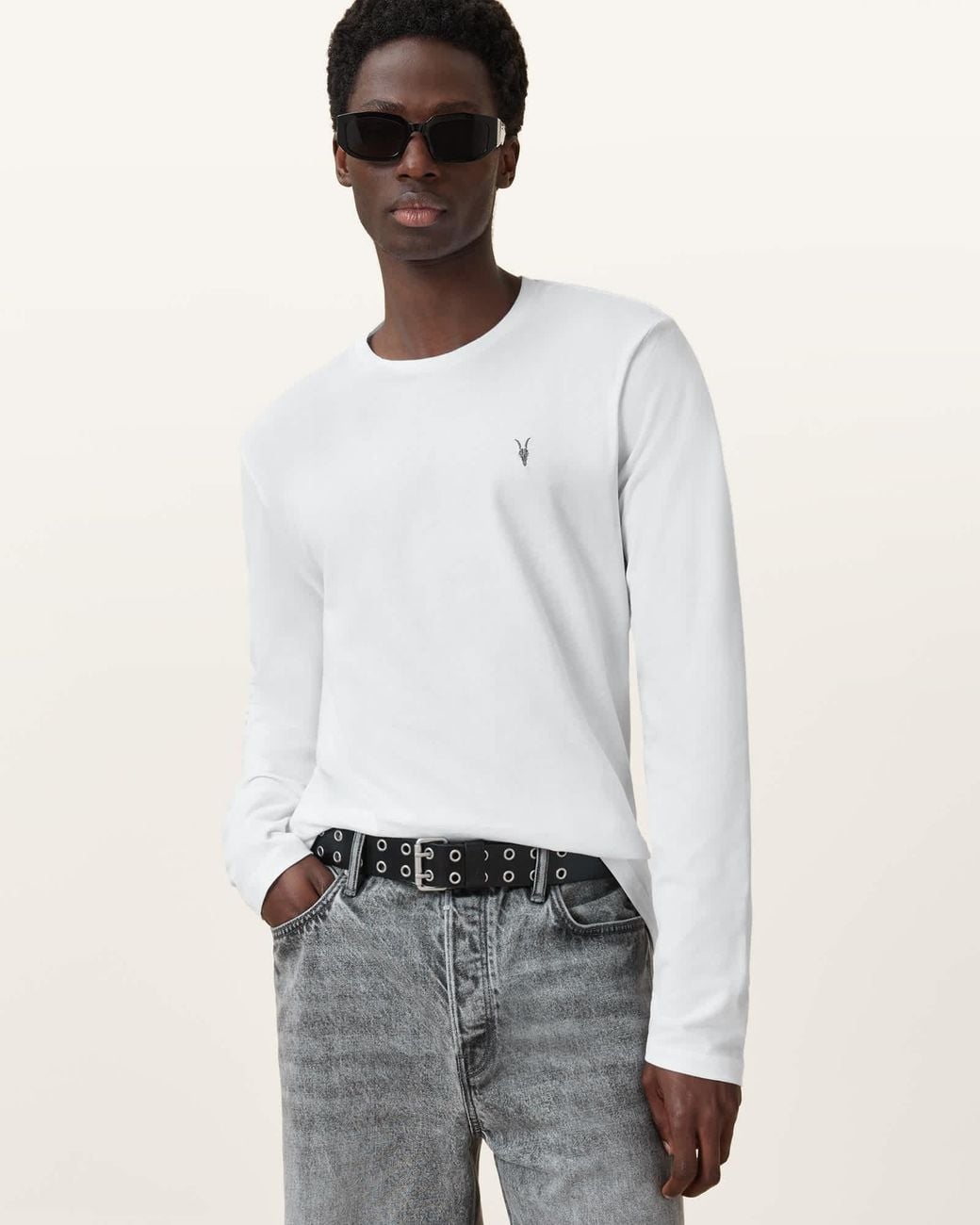 AllSaints White Brace Brushed Cotton Long Sleeve T-Shirt,, Optic for men