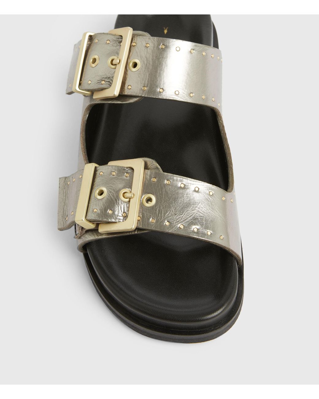 AllSaints Mae Leather Sandals in Metallic | Lyst UK