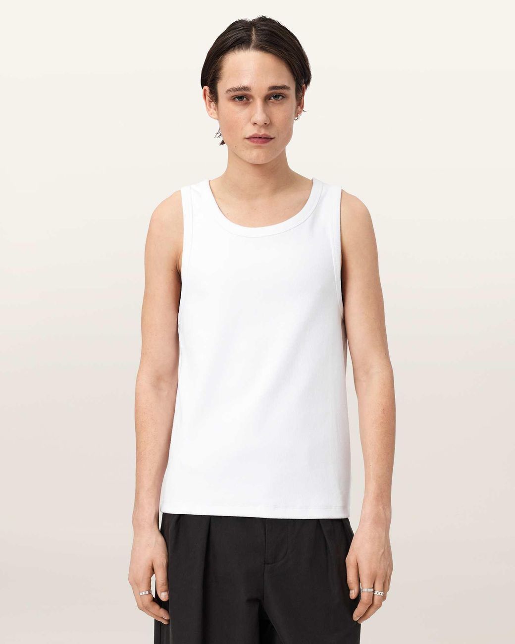 AllSaints White Axel Ribbed Cotton Vest for men