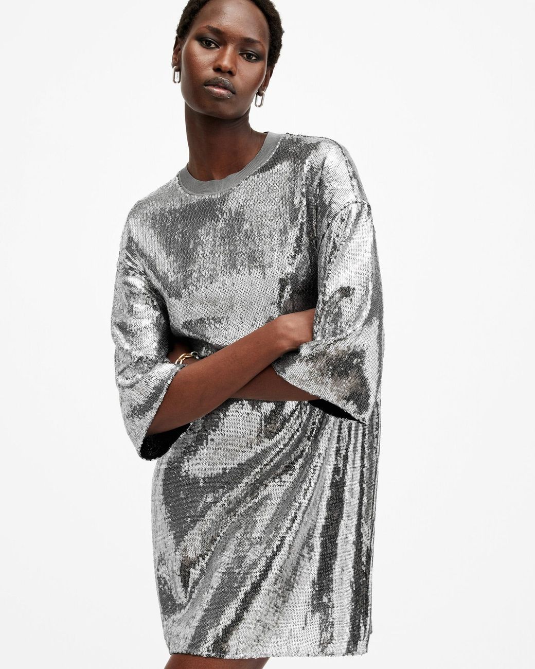 allsaints opal sequin mini dress AllSaints OPAL LOGO - Cocktail dress / Party dress - silver/silver-coloured