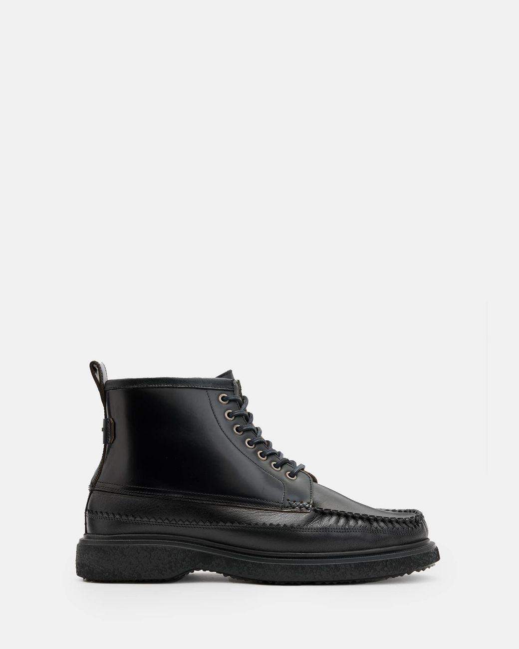 AllSaints Black Gibbs Moccasin Leather Boots for men