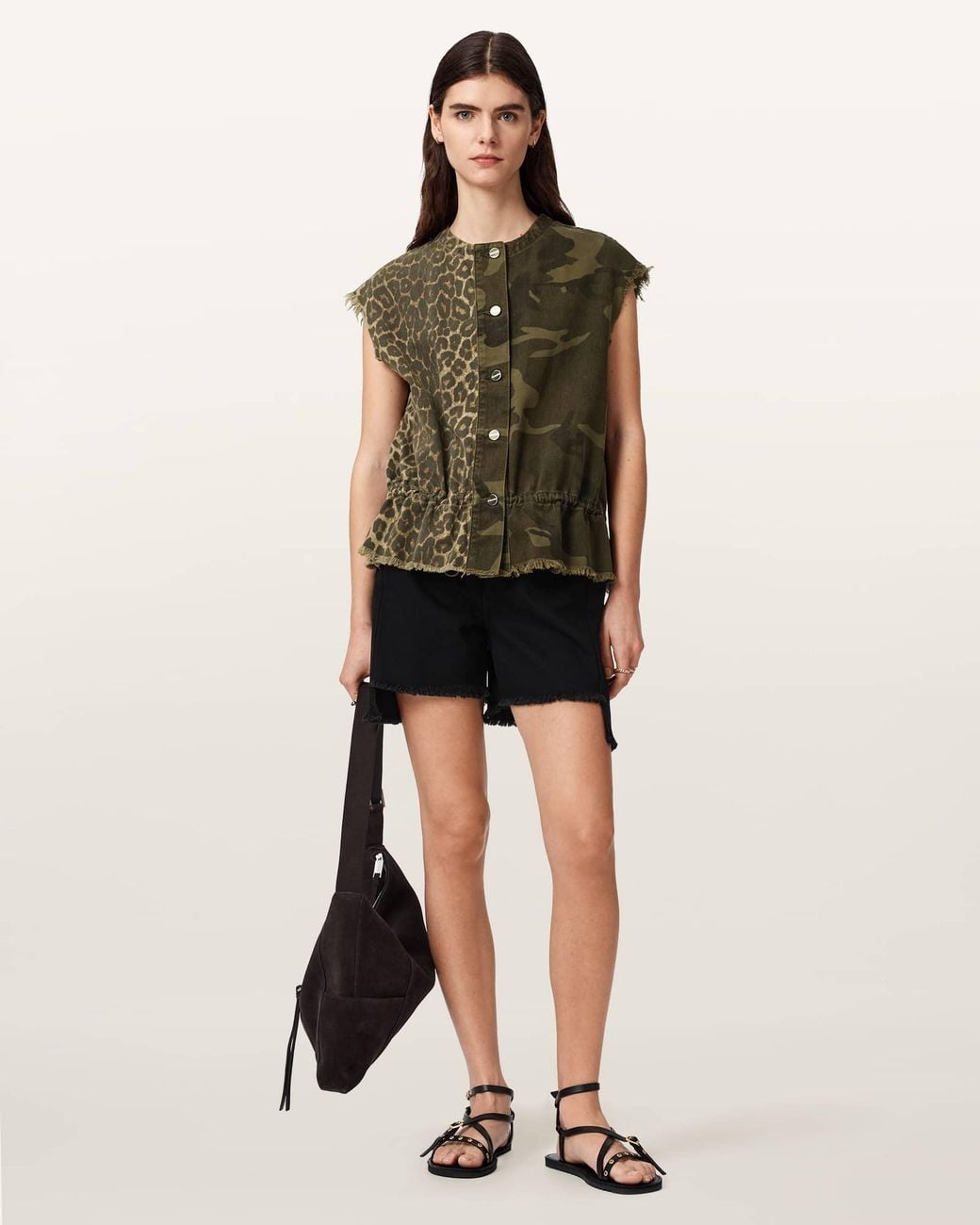 AllSaints Green Sofi Camo Leopard Print Waistcoat