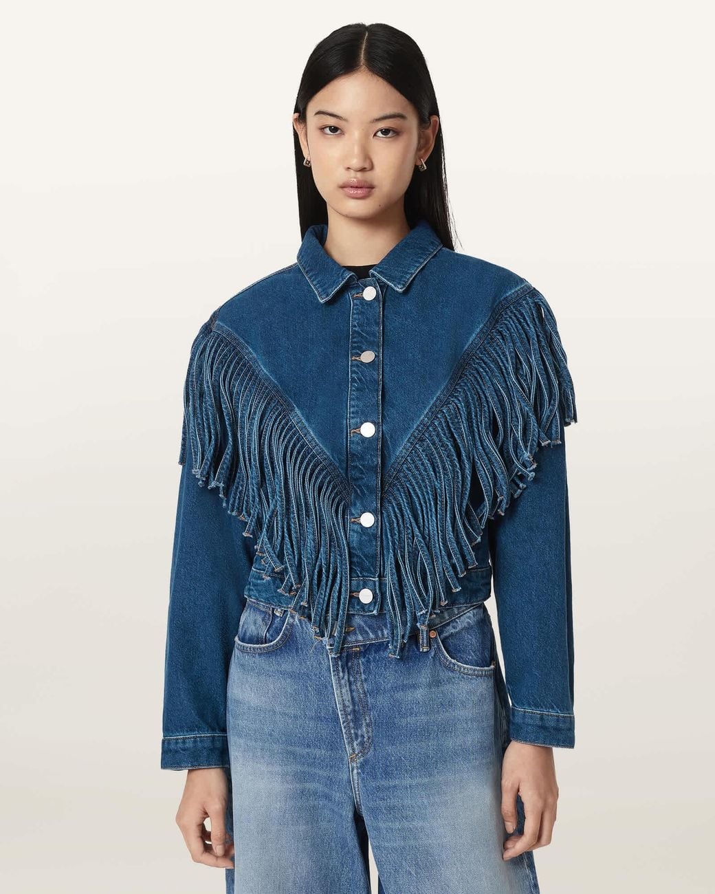 AllSaints Blue Marlene Westen Tassel Denim Jacket