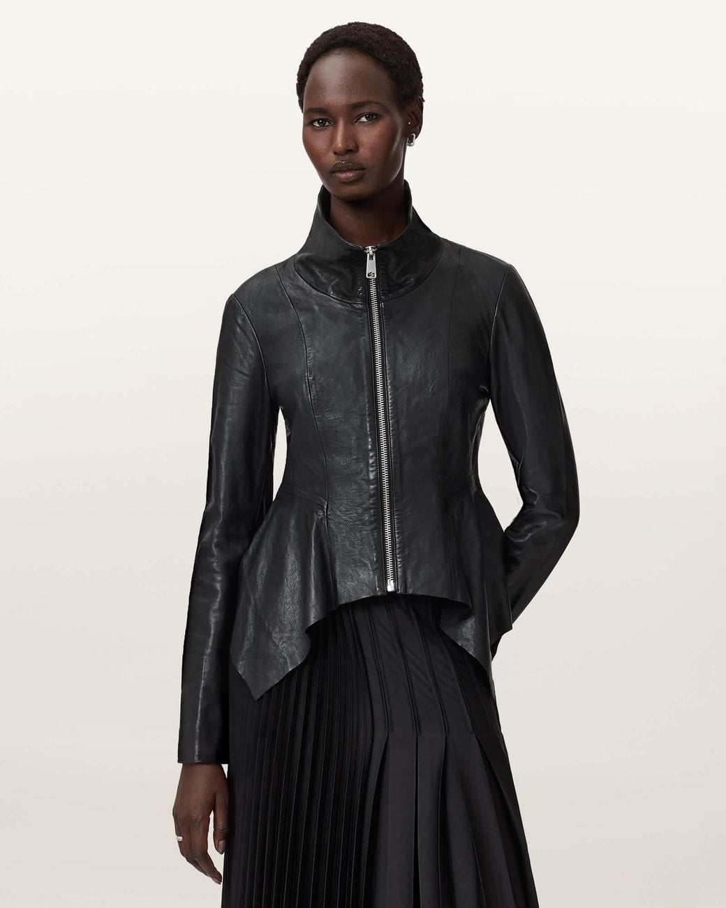 AllSaints Black Grace Leather Biker Jacket