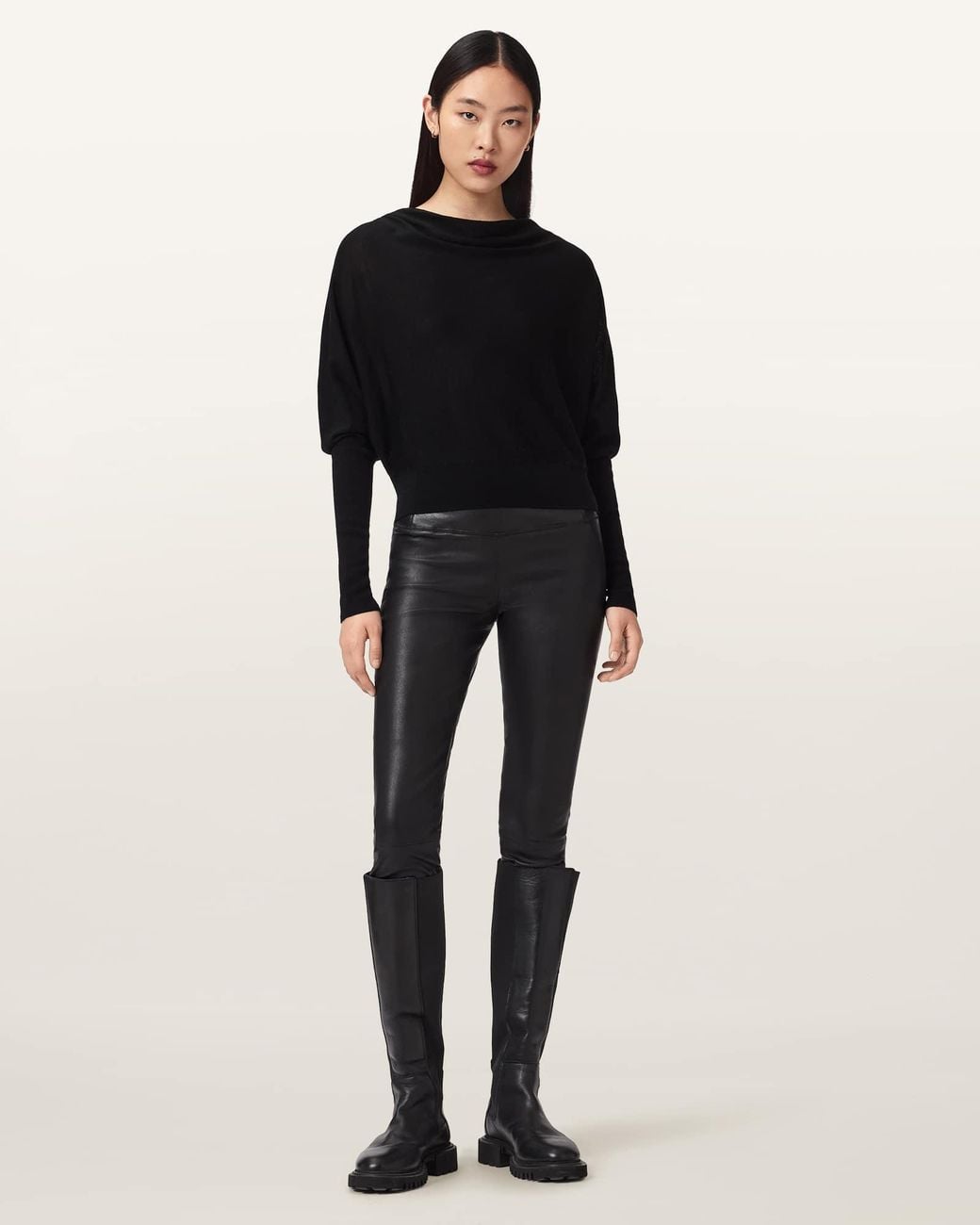 AllSaints Black Cora Leather Leggings