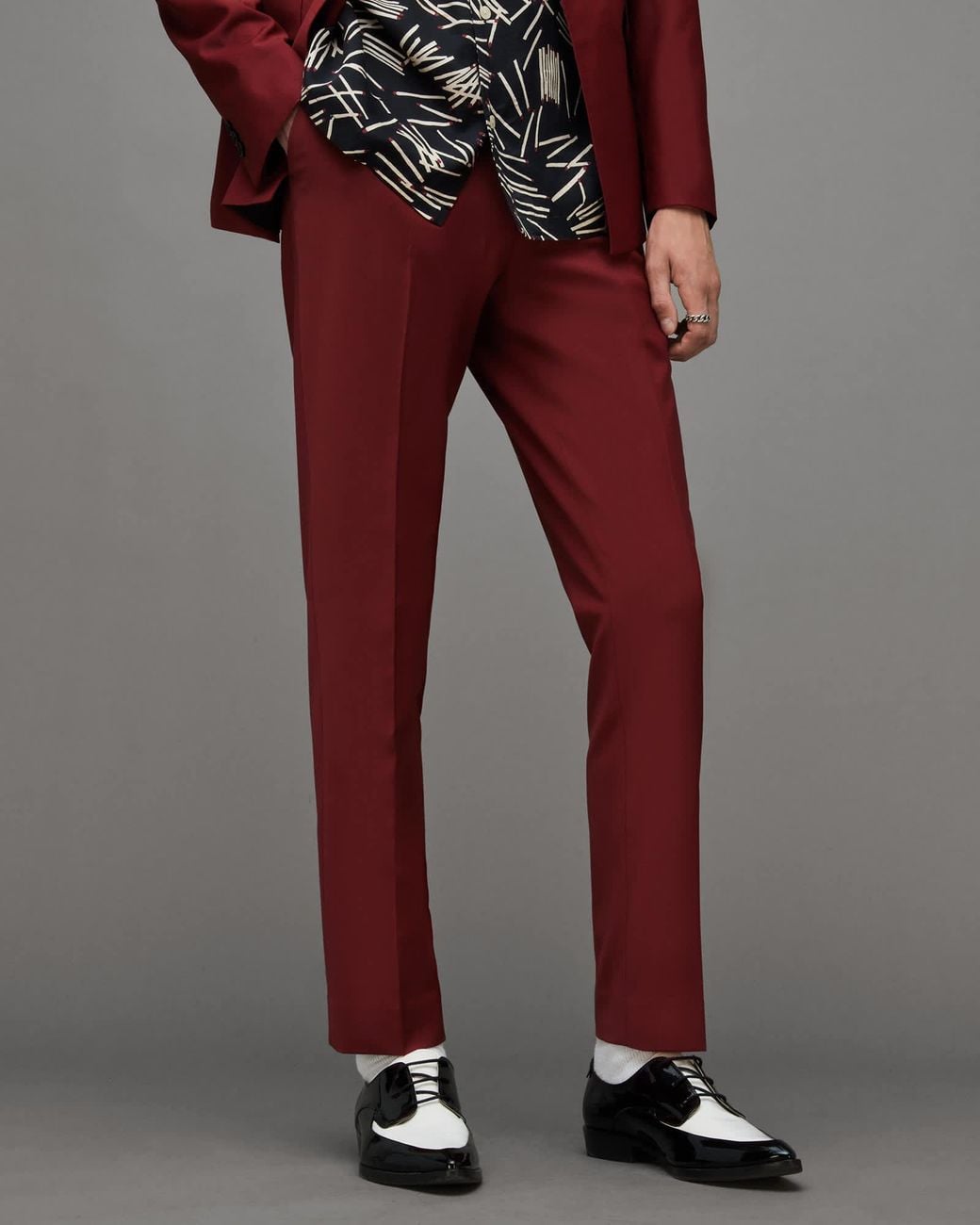AllSaints Red Raides Skinny Fit Stretch Trousers for men