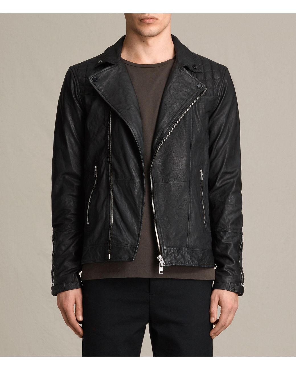 AllSaints Kushiro Leather Biker Jacket in Black for Men | Lyst