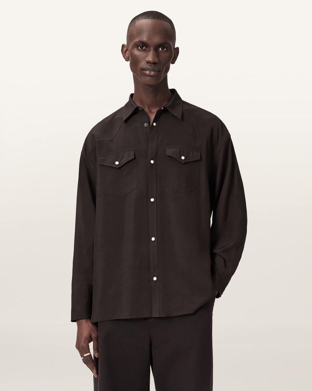 AllSaints Black Pickett Oversized Long Sleeve Shirt for men