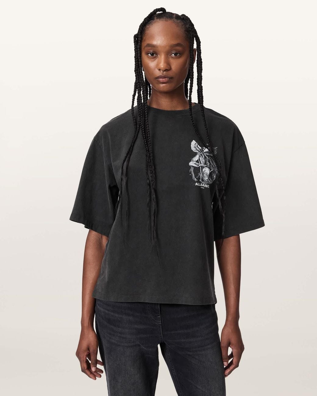 AllSaints Black Seraph Amelie Oversized Graphic T-Shirt