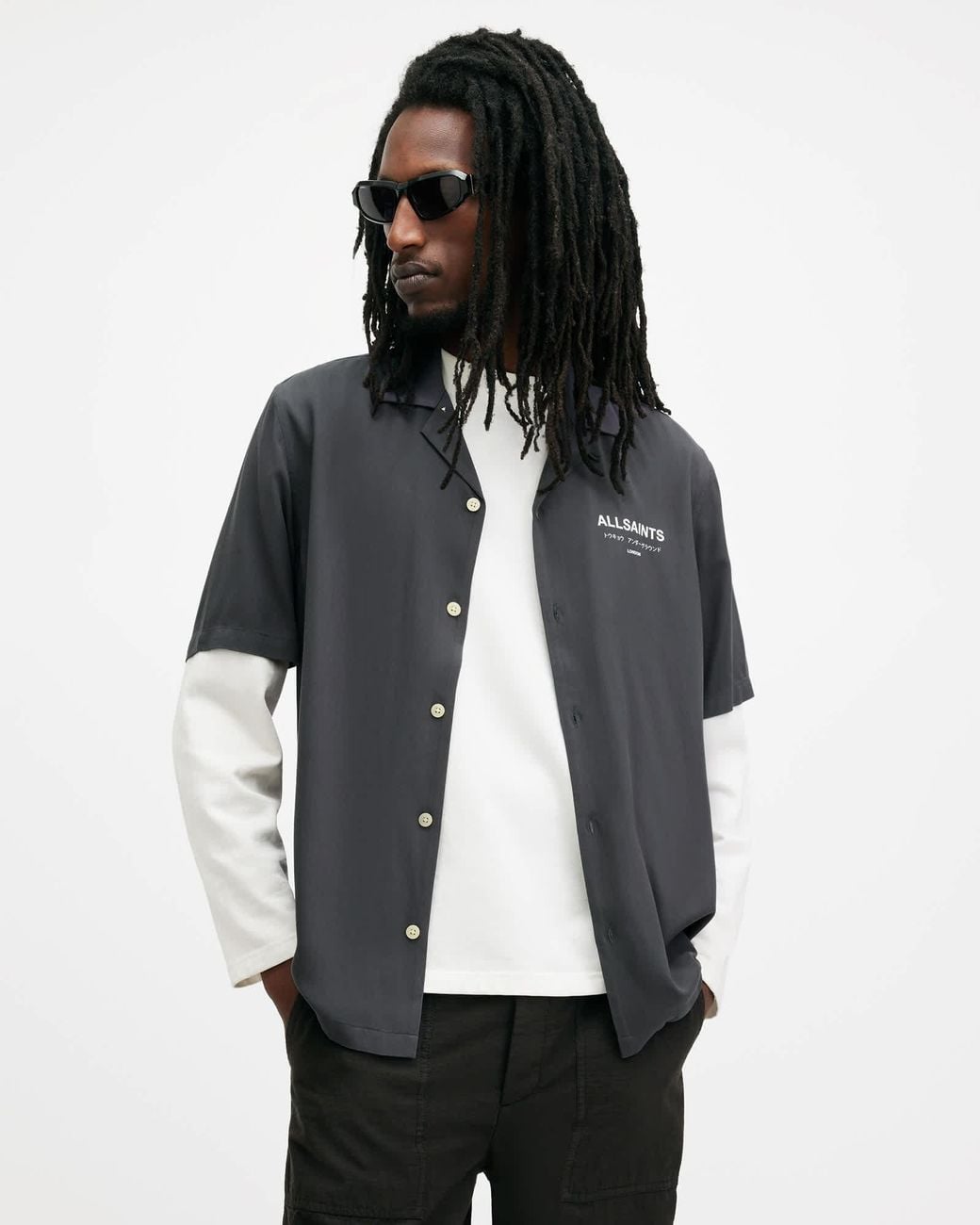 AllSaints Gray Underground Relaxed Fit Logo Shirt for men