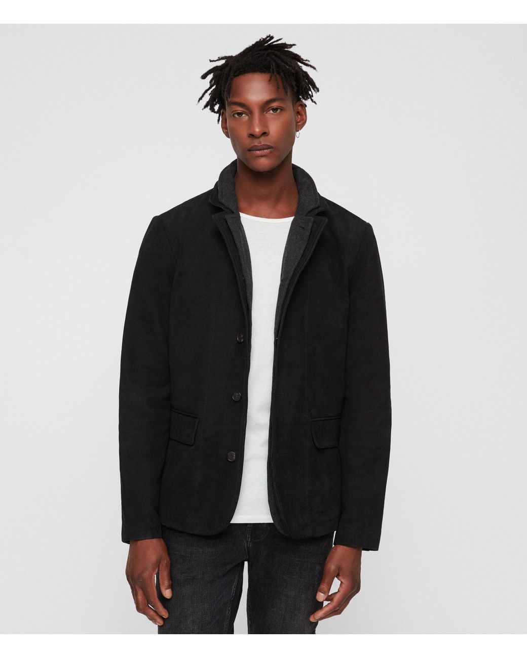 AllSaints Survey Leather Blazer in Black for Men | Lyst